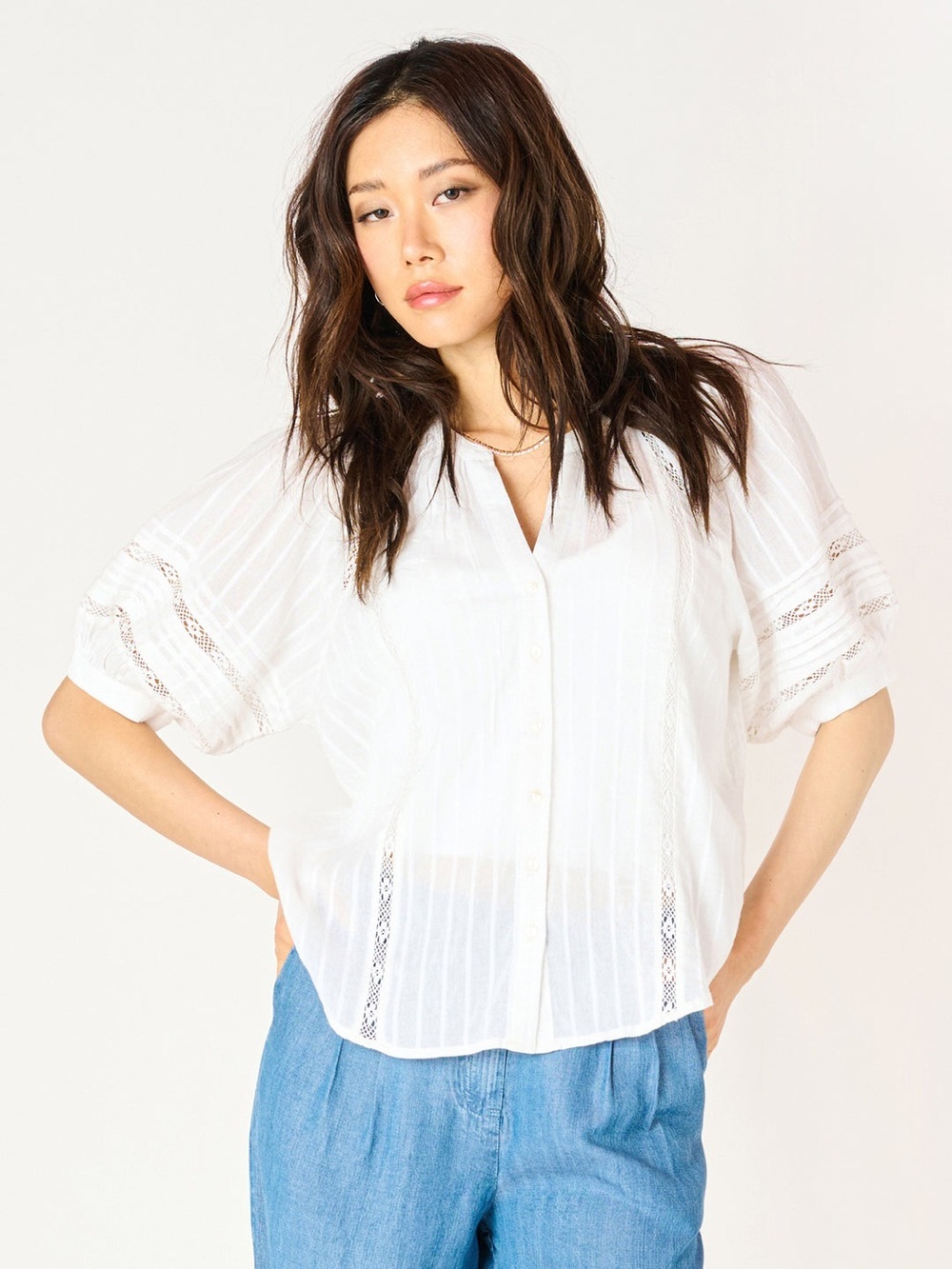 DEX Snow White Blouse- White Button Down- Size Small